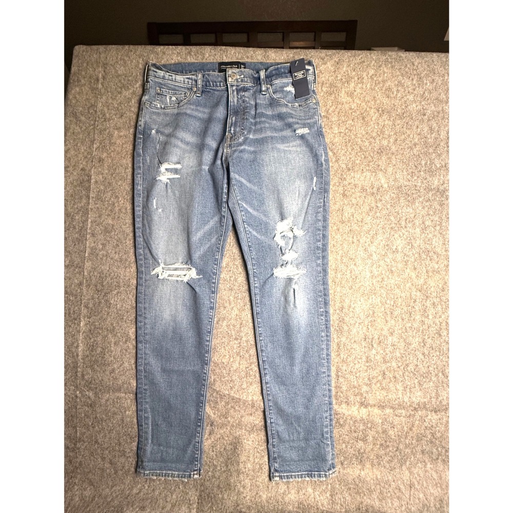 Abercrombie & Fitch Athletic Skinny Stretch Mens Jeans 34x32 Blue Distressed NWT